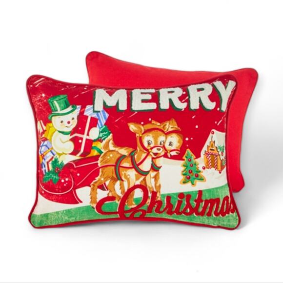 Raz‎ Imports Retro Christmas Pillow Frosty The Snowman Sleigh Reindeer - Picture 1 of 12